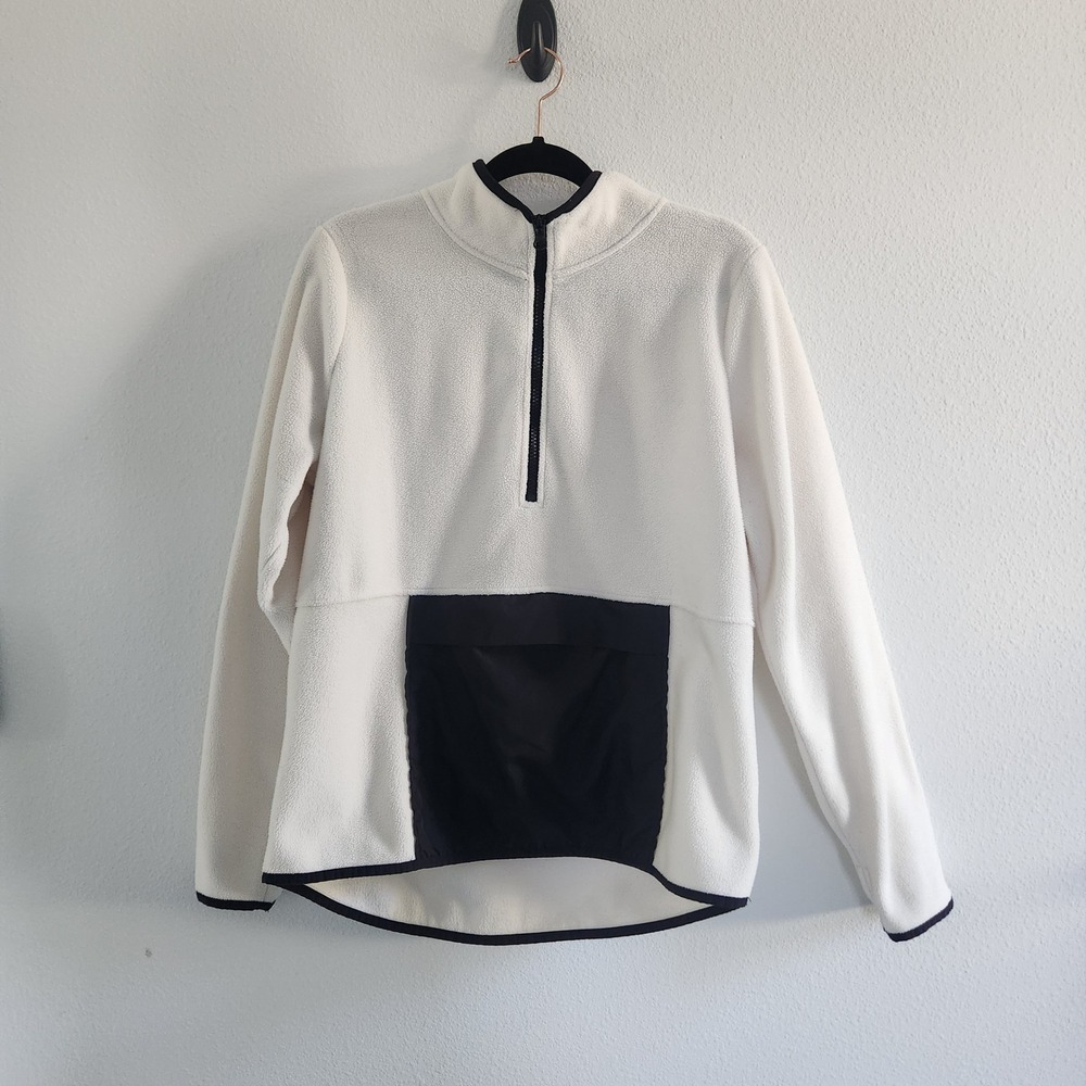 Womens Cream Quarter‎ Zip Fleece Pullover Kangaroo Pocket size Large